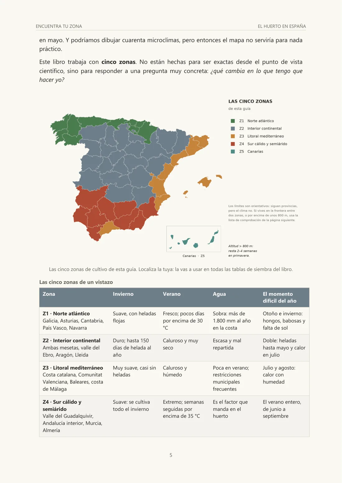 Página 9 del libro: mapa de las cinco zonas climáticas de España